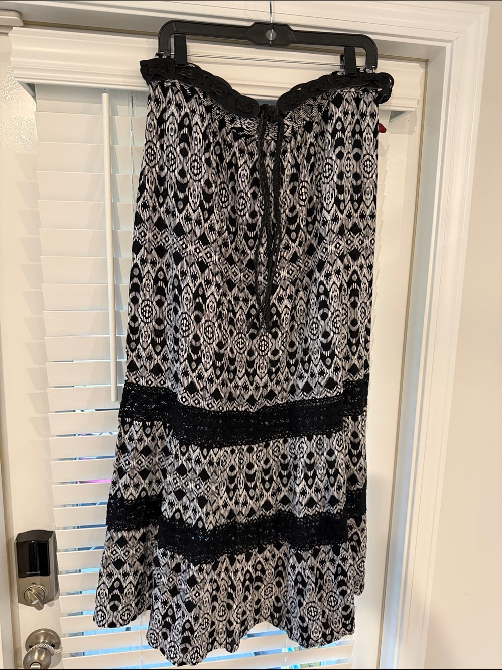 Faded Glory Black and White Aztec Lace-Trim Maxi Skirt